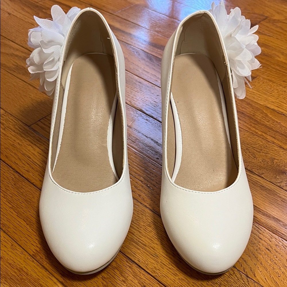 White Flower Accent Heels